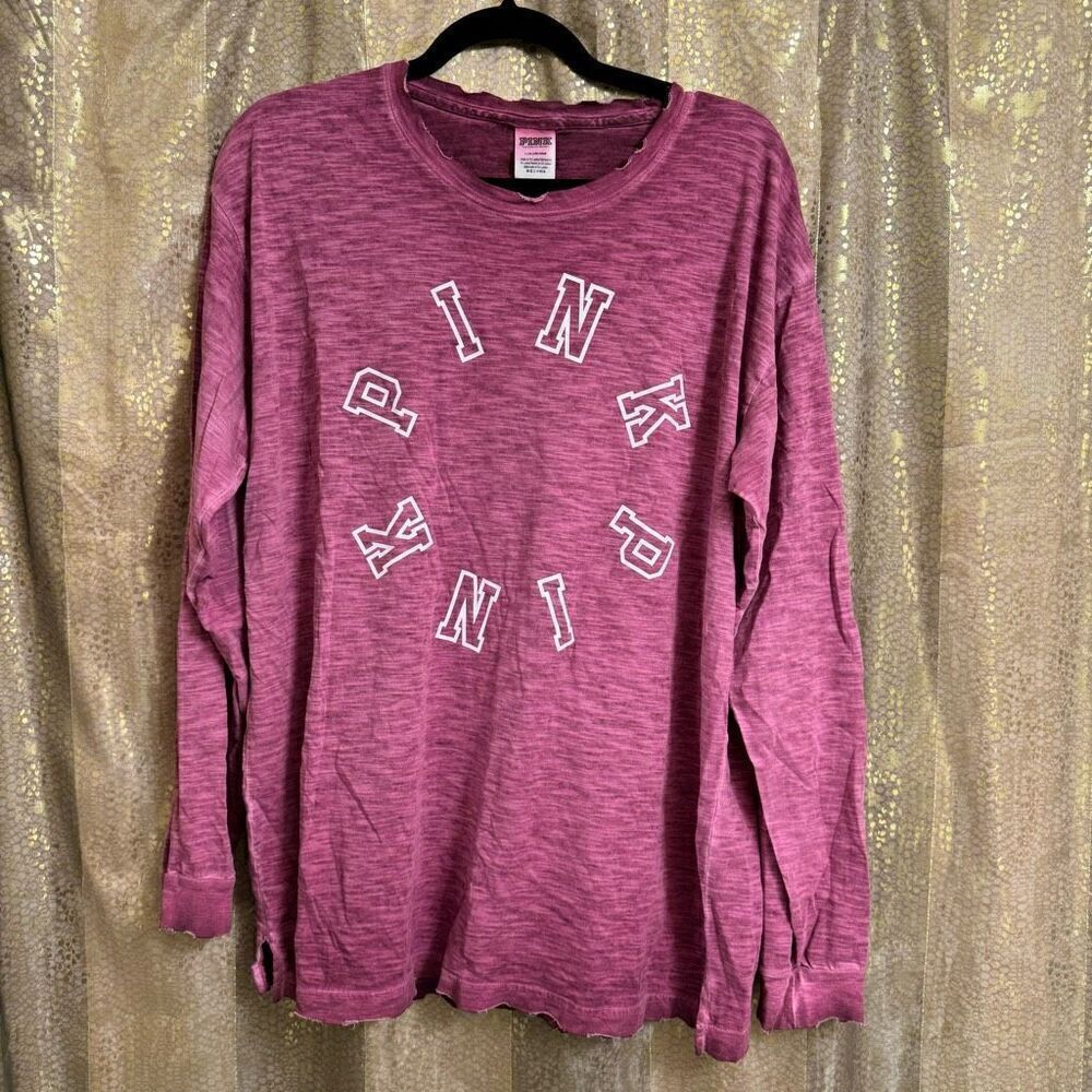 PINK Victorias Secret Washed Berry Distressed Long Sleeve T Shirt Large